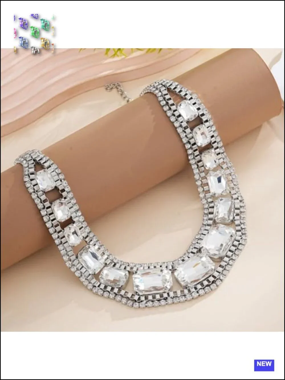 Graduated Emerald Cut Crystal Choker Necklace Gold Plated Prong Set